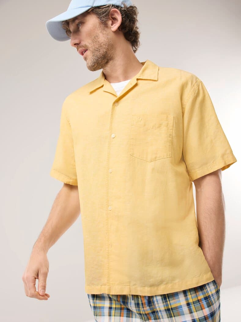 Leinen-Mix Revers-Kragen-Hemd Vanille