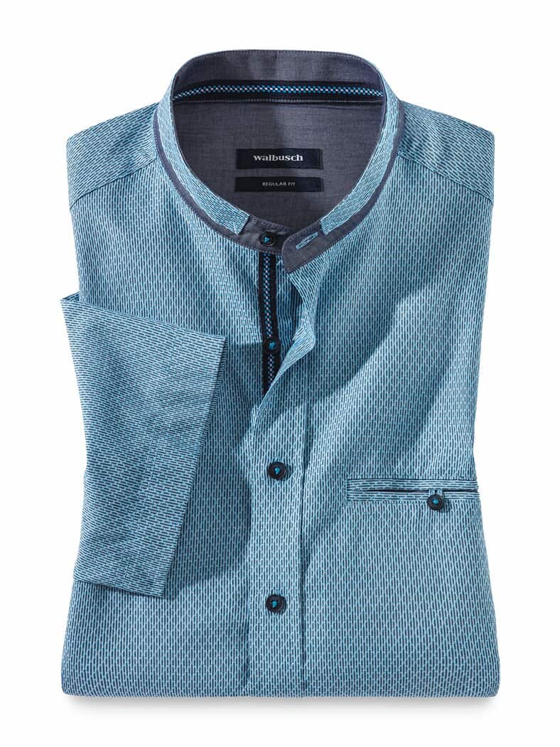 Kurzarm Struktur-Hemd Türkis