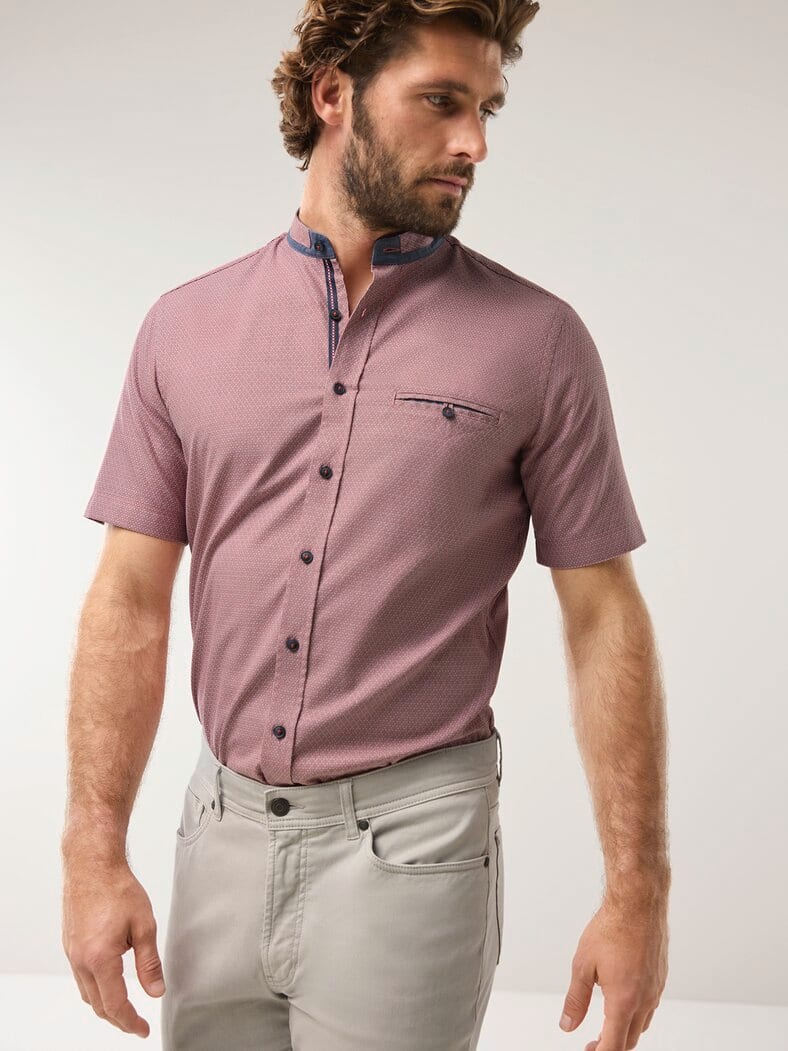 Kurzarm Struktur-Hemd Koralle