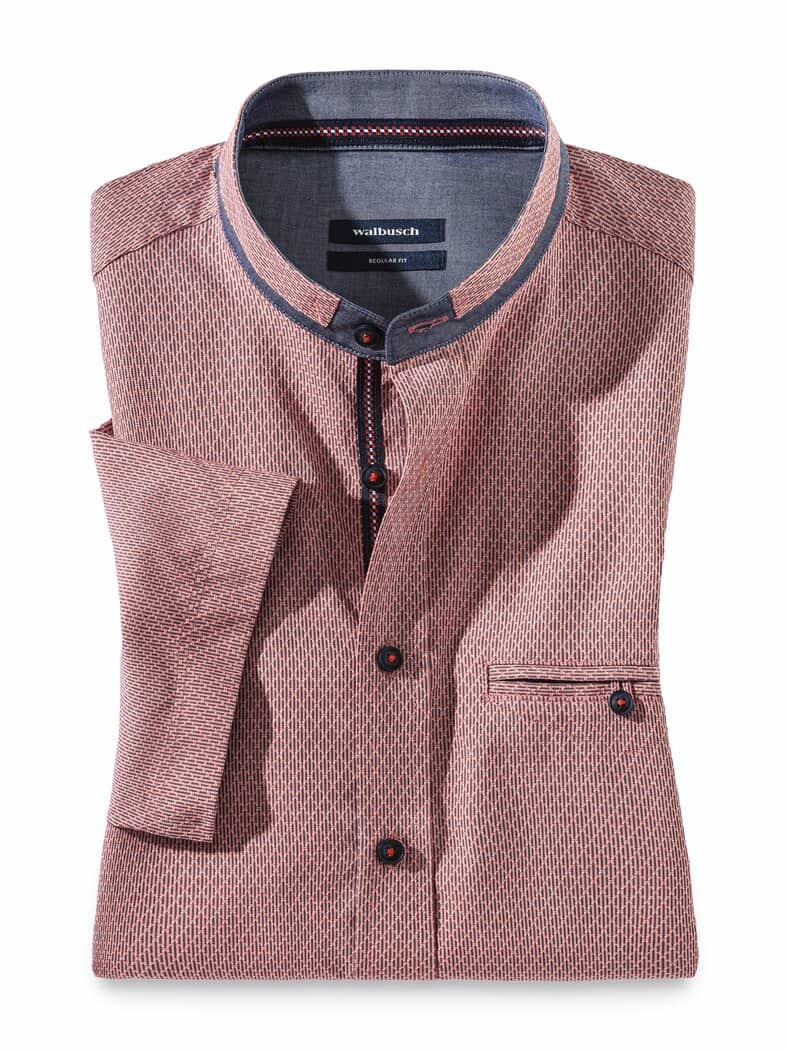 Kurzarm Struktur-Hemd Koralle