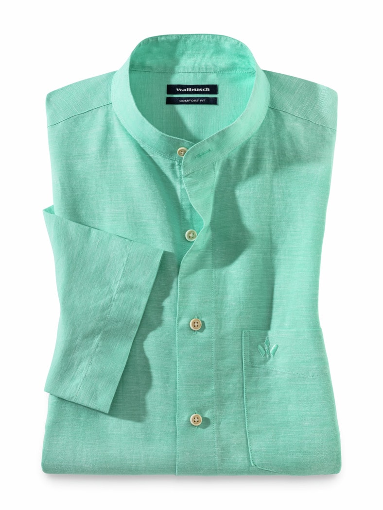 Stehkragen-Leinenhemd Mint