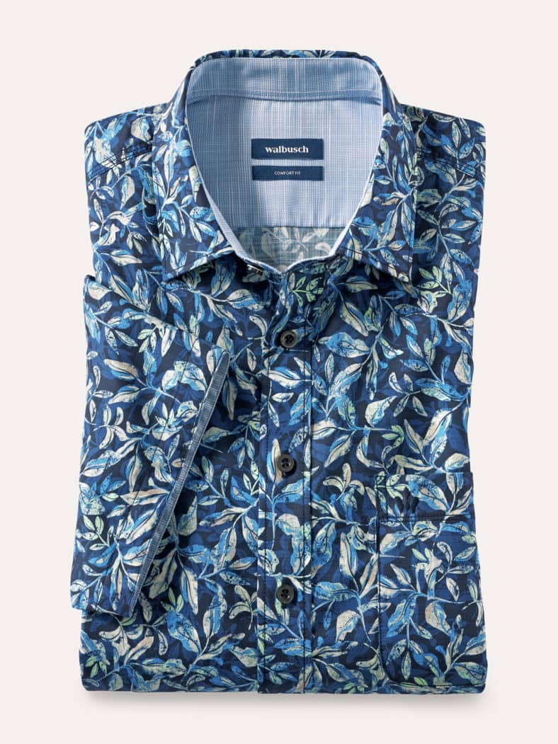 Tropical-Hemd soft & leicht Druck Marine