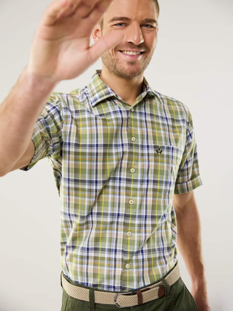 Extraglatt-Hemd Tropical Karo Oliv