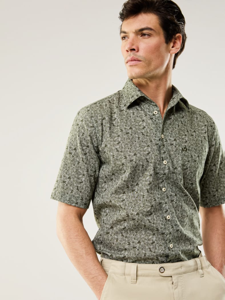 Extraglatt-Hemd Tropical Druck Blatt