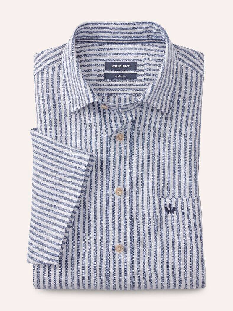 Pures Leinen Hemd StreifenMarine