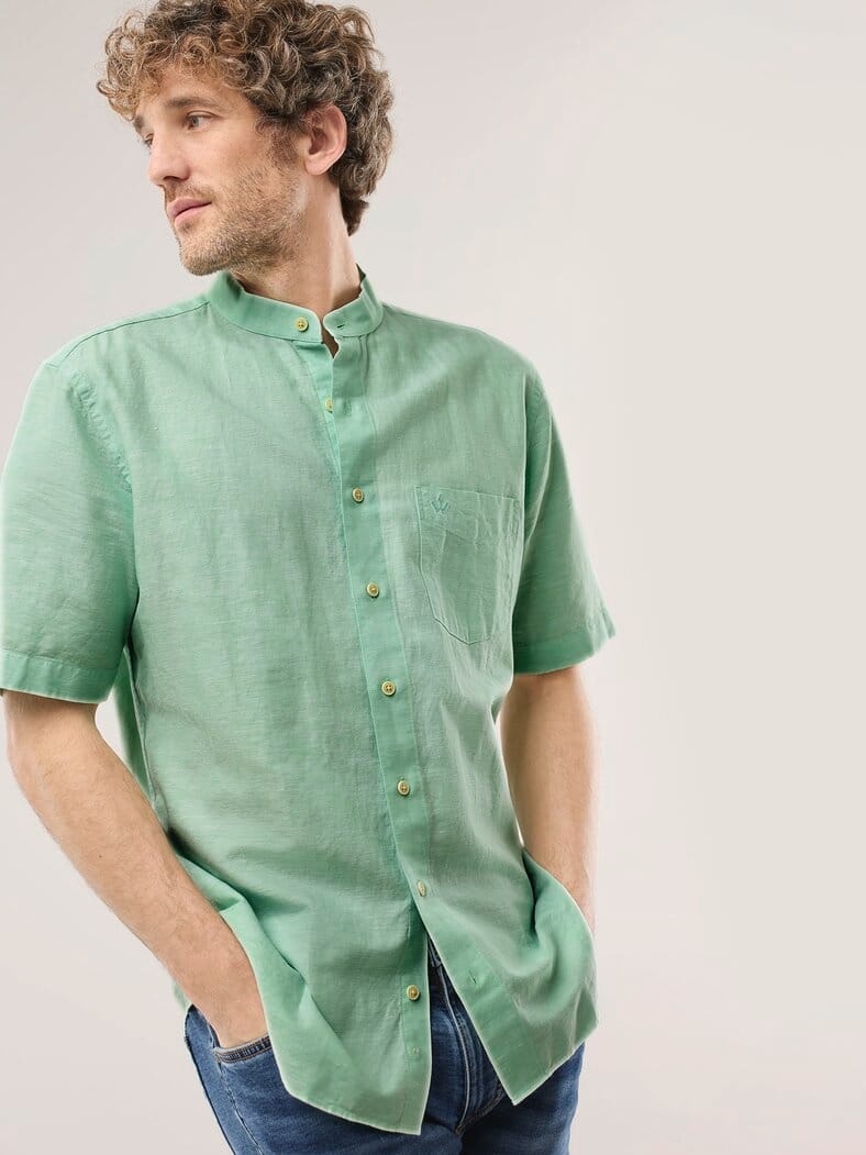 Stehkragen-Leinenhemd Pistazie