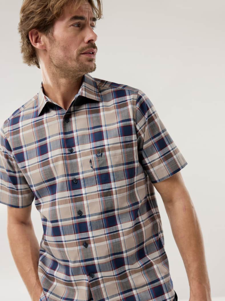 Tropical-Hemd Easycare Karo Natur