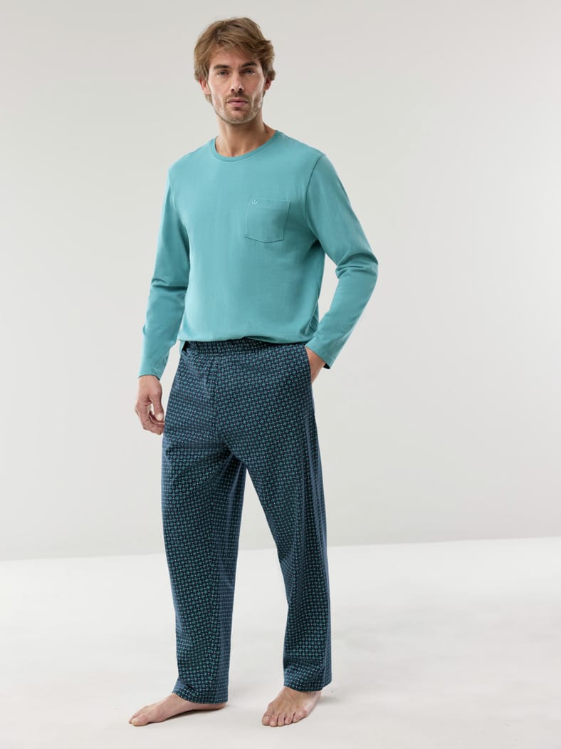 Jersey Flanell Pyjama Streifen Petrol