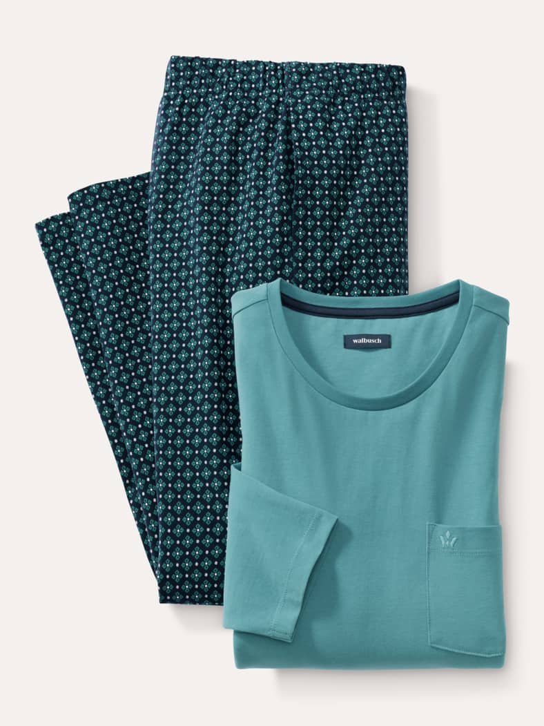 Jersey Flanell Pyjama Streifen Petrol