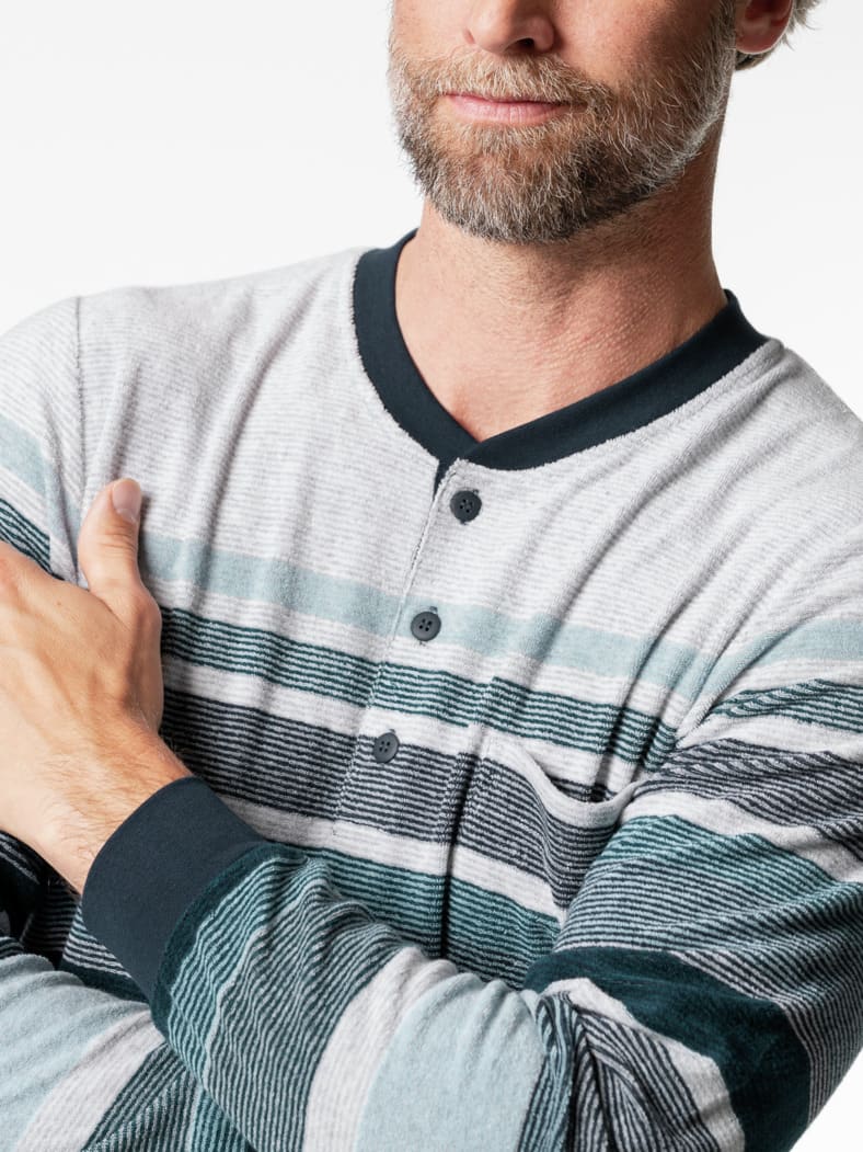 Frottee-Schlafanzug Winterwarm Marine/Blau