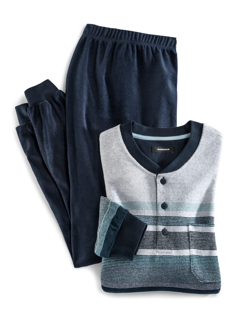 Frottee-Schlafanzug Winterwarm Marine/Blau
