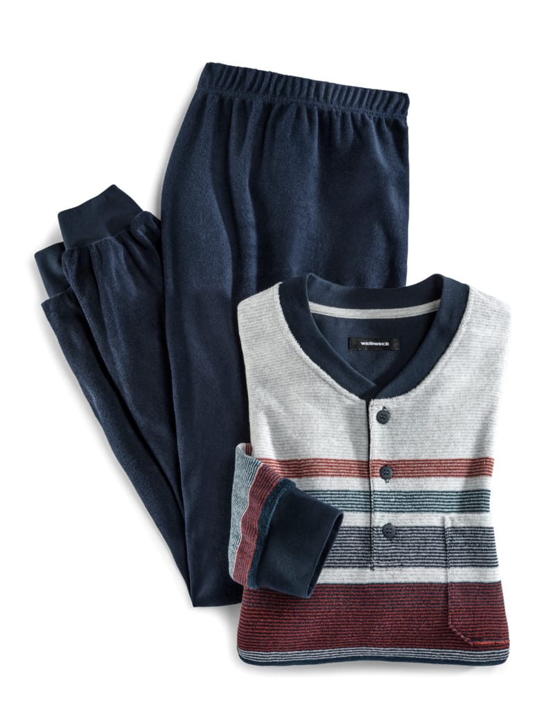 Frottee-Schlafanzug Winterwarm Marine/Terra