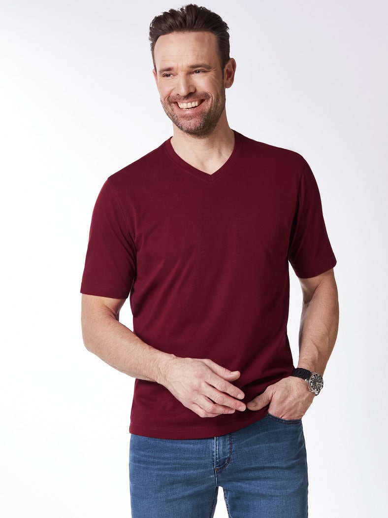 T-Shirt V-Ausschnitt Burgund