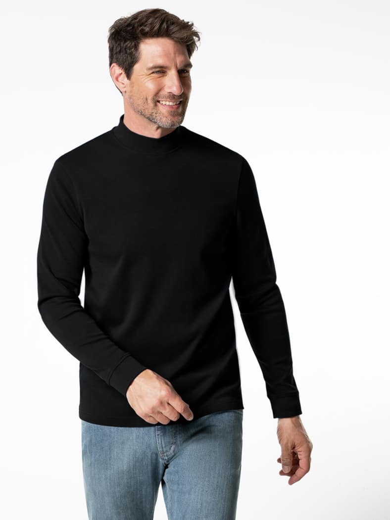 Langarm-Shirt Stehkragen Schwarz