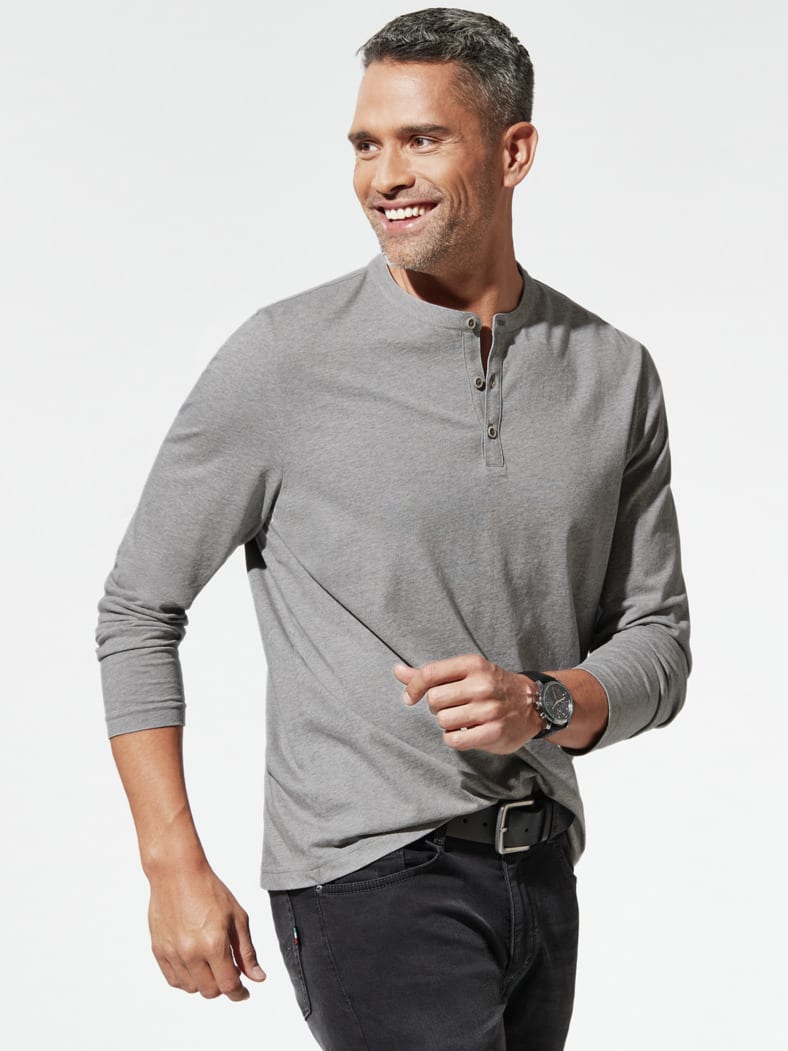Henley-Shirt Grau meliert