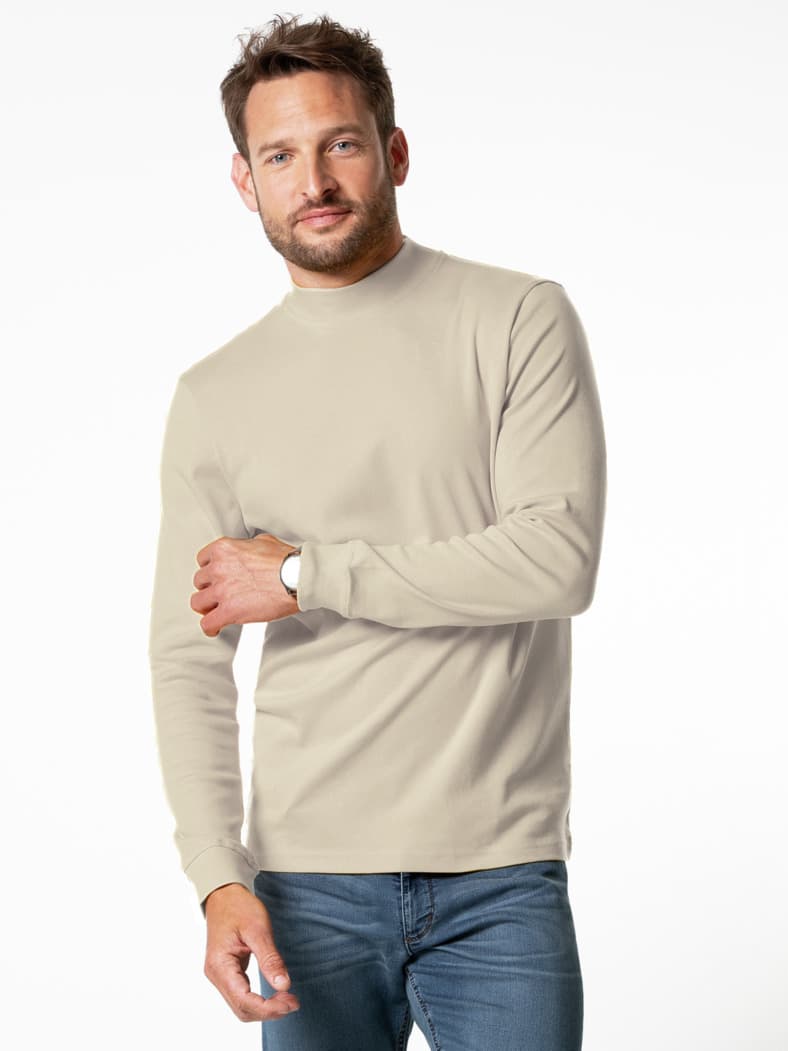 Langarm-Shirt Stehkragen Beige