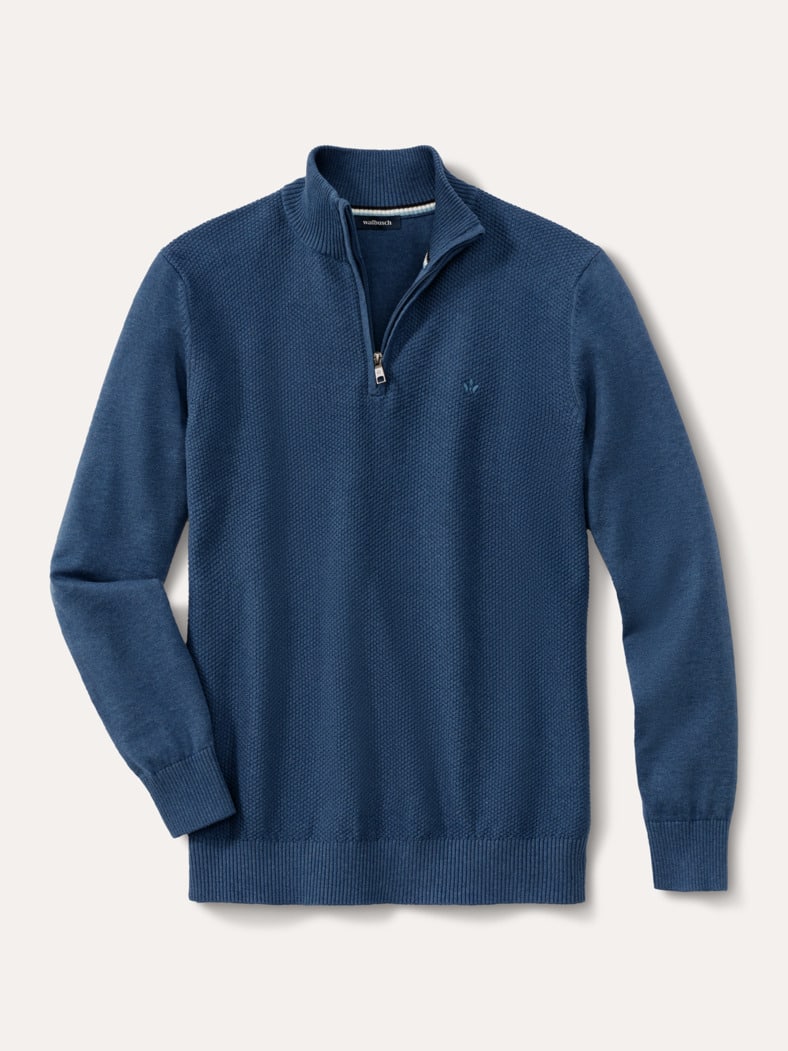 Struktur-Troyer Herbstlaub Jeansblau