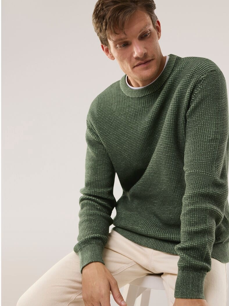 Strukturpullover Bicolor Khaki