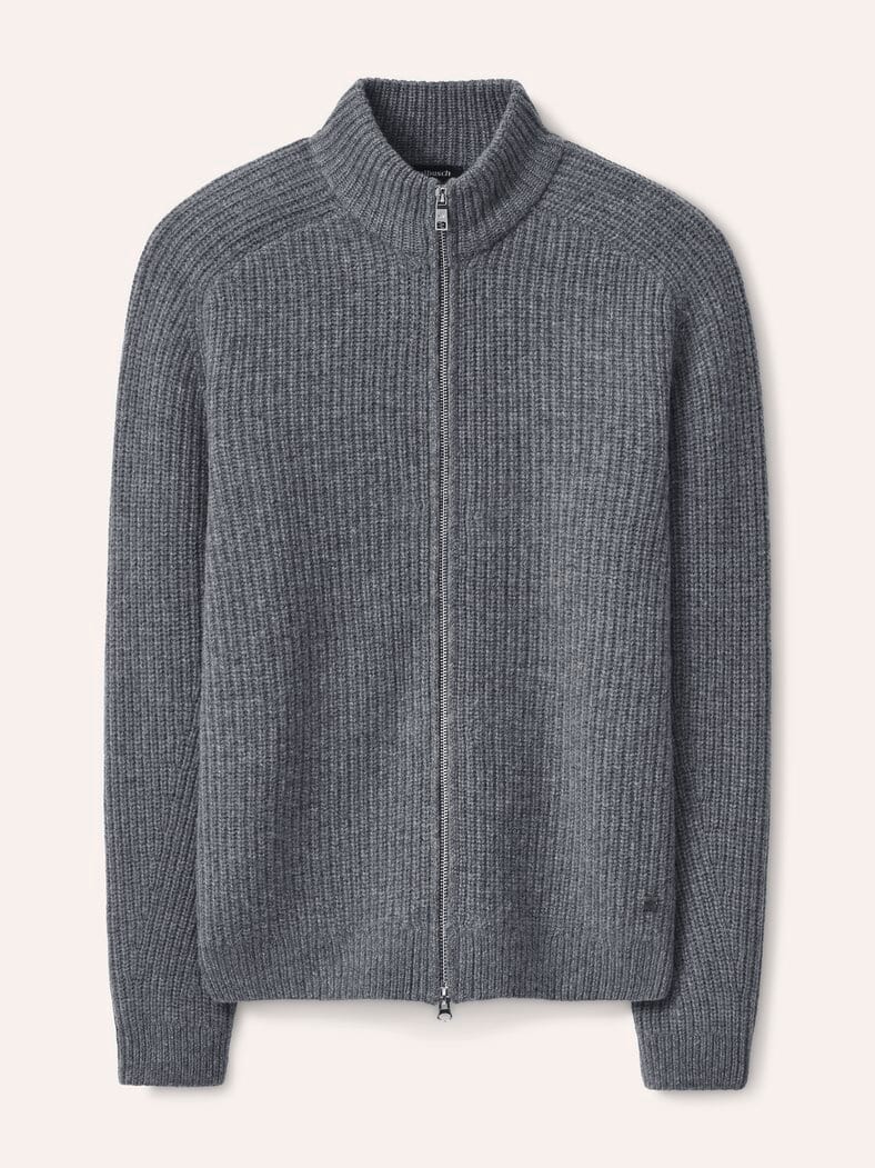 Grobstrick-Jacke mit Cashmere Grau Melange