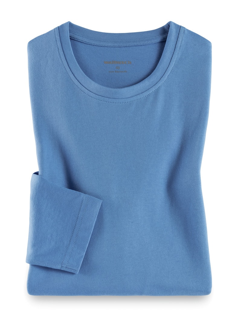 Langarm-Shirt Rundhalsausschnitt Mittelblau