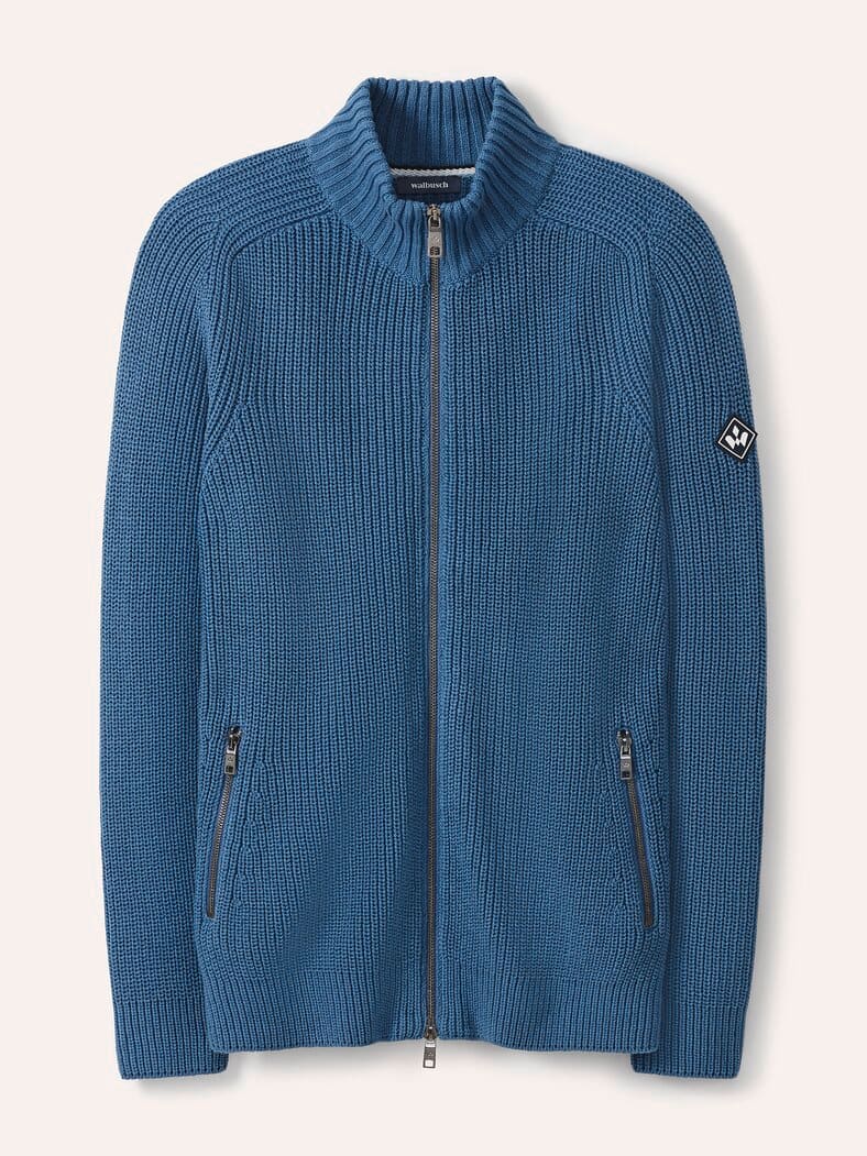 Zip-Jacke Patentstrick Rauchblau