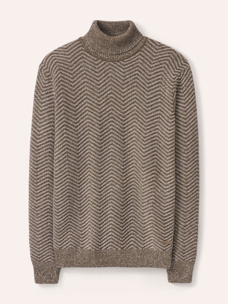 Rollkragenpullover mit Fischgratm. Sand