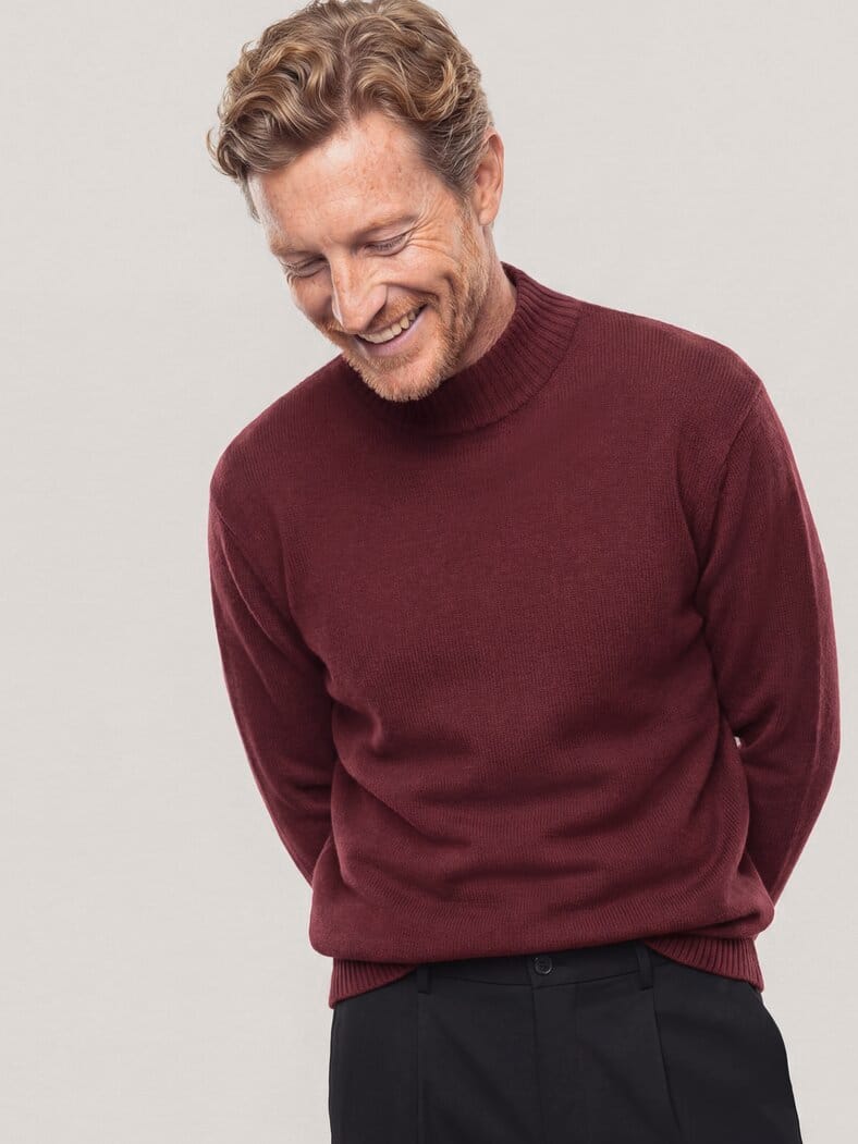 Stehkragen-Pullover mit Merinowolle Bordeaux