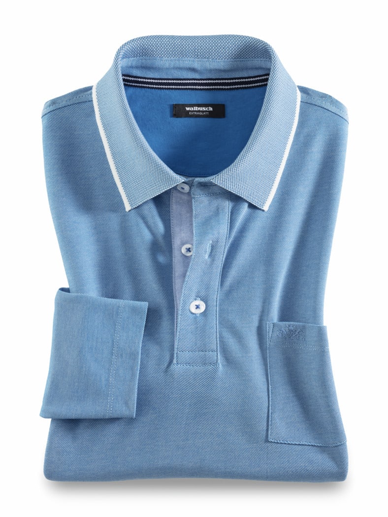 Extraglatt-Polo Thermoleicht Mittelblau