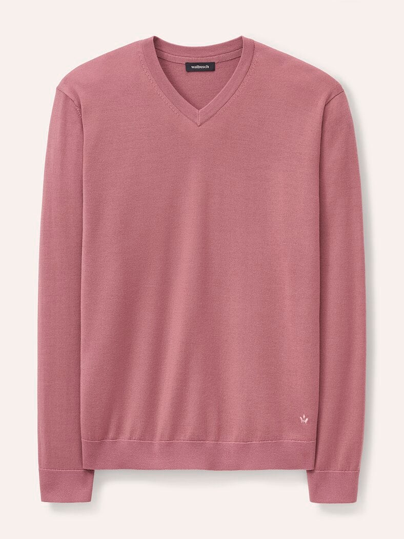 V-Pullover Merino Extrafein Rosenholz