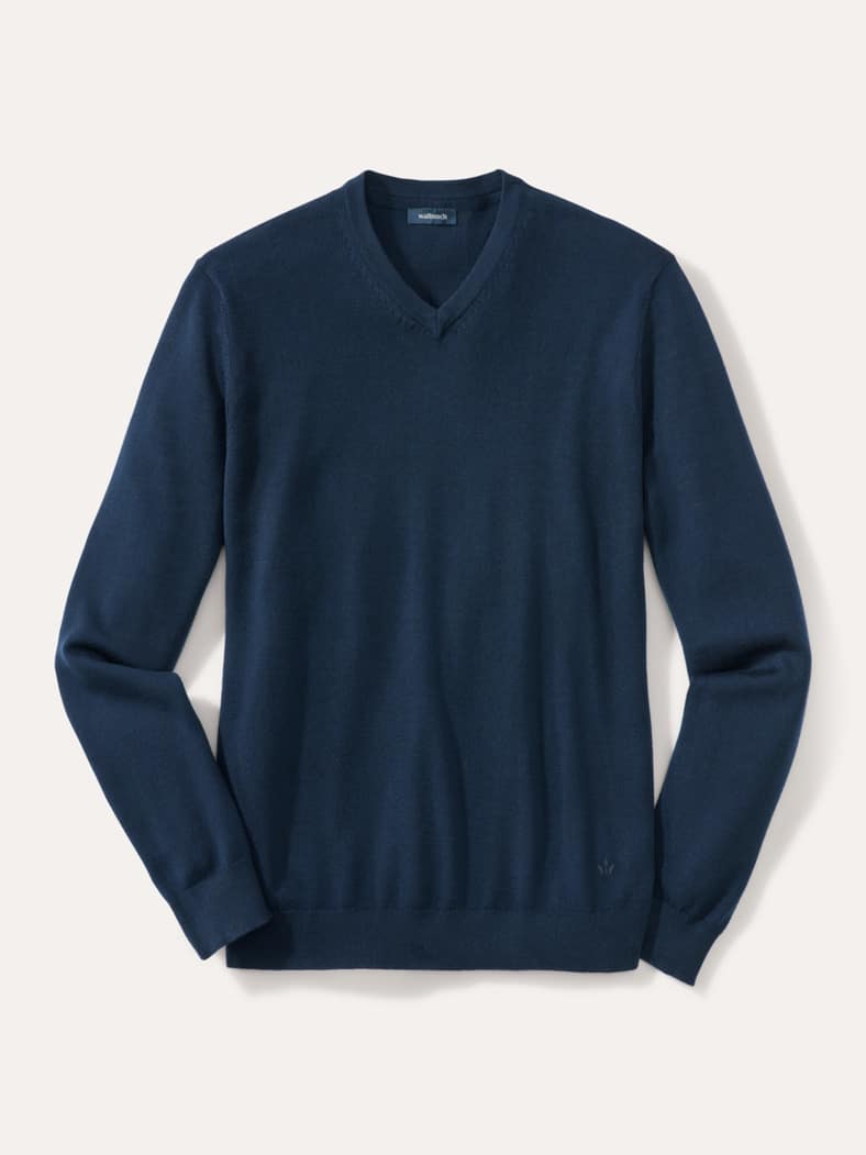 V-Pullover Merino Extrafein Marine