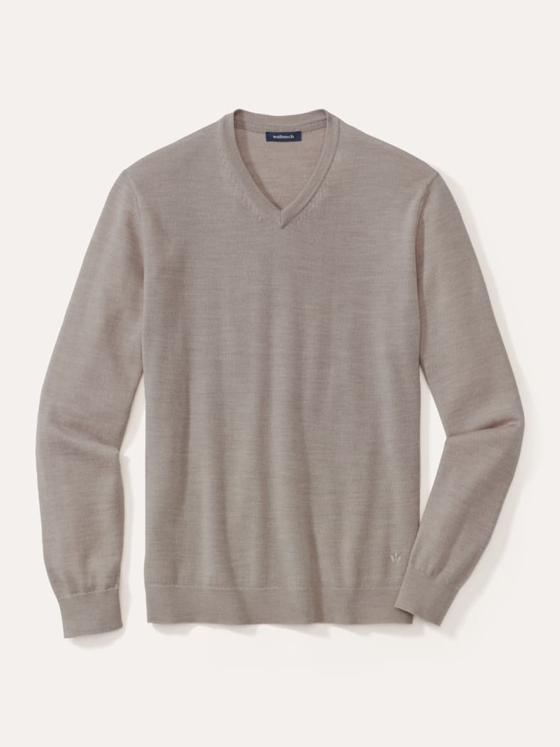 V-Pullover Merino Extrafein Natur
