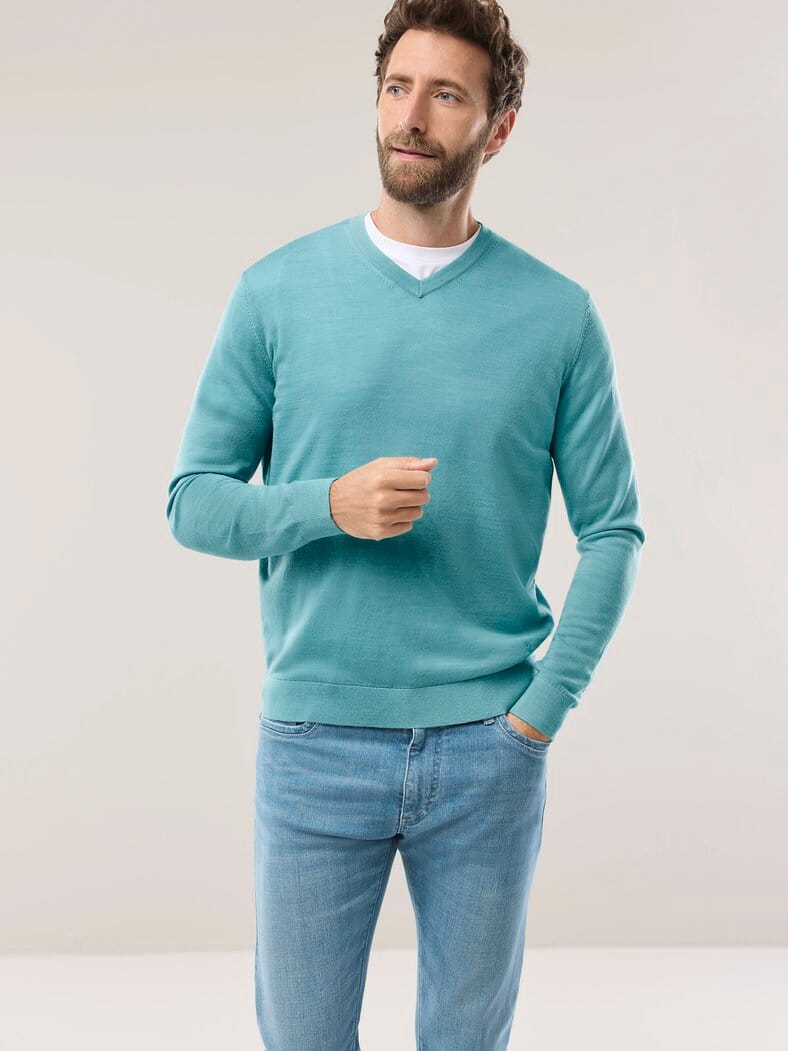 V-Pullover Merino Extrafein Mintgrün