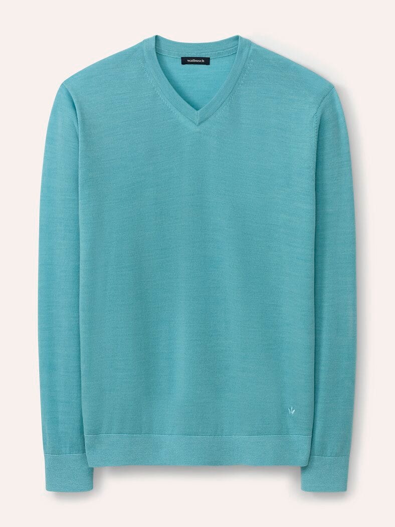 V-Pullover Merino Extrafein Mintgrün