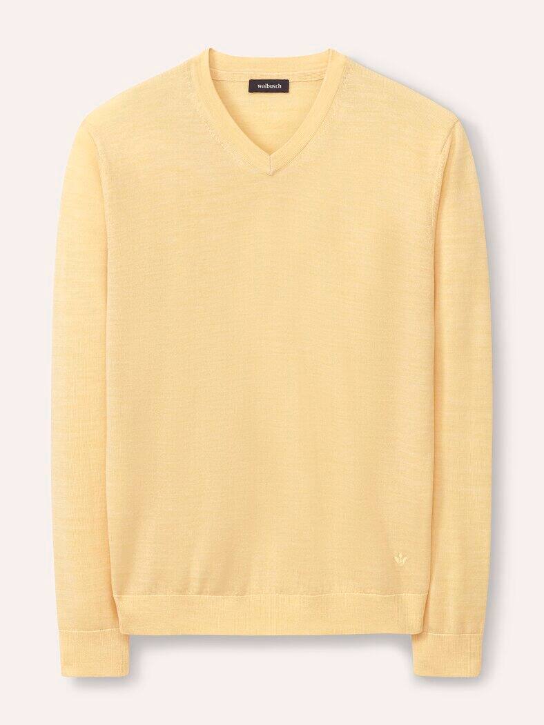 V-Pullover Merino Extrafein Zitronengelb