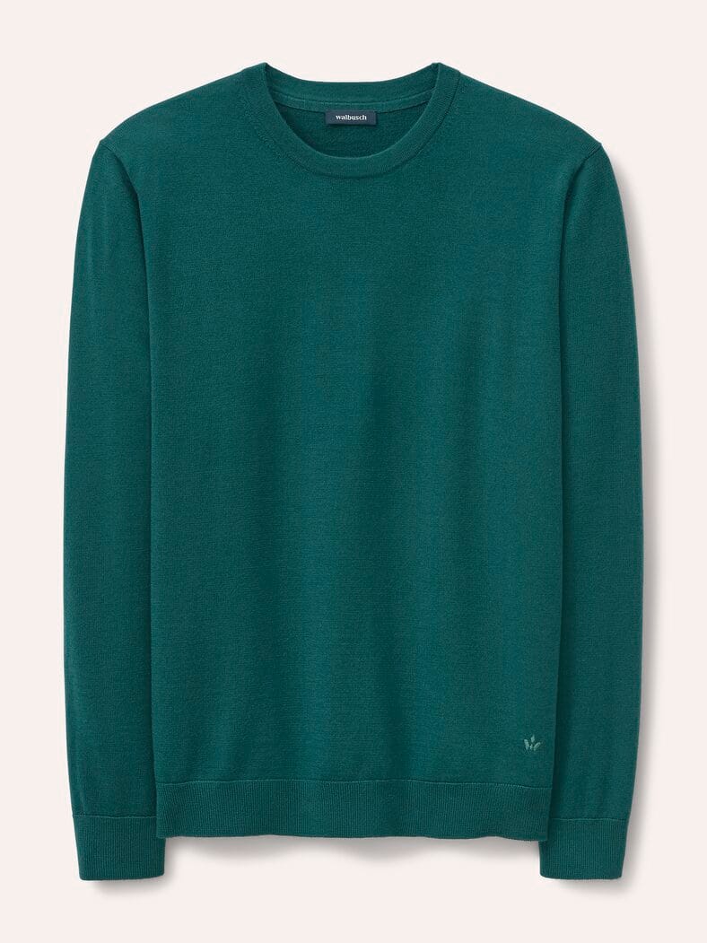 Rundhals-Pullover Merino Extrafein Blaugrün