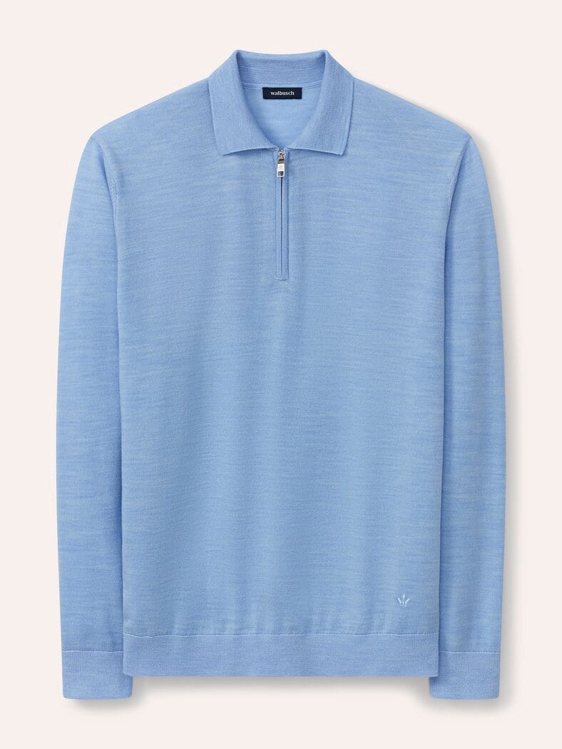 Polo-Pullover Merino Extrafein Hellblau