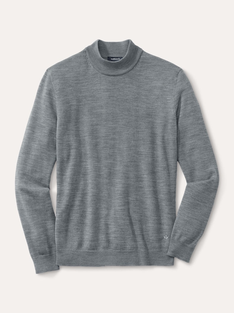 Stehbund-Pullover Merino Extrafein Grau Melange