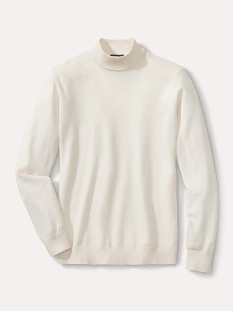 Stehbund-Pullover Merino Extrafein Offwhite