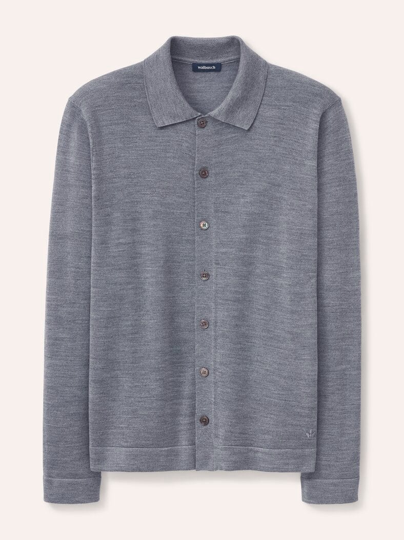 Strickpolo aus Merinowolle Grau Melange