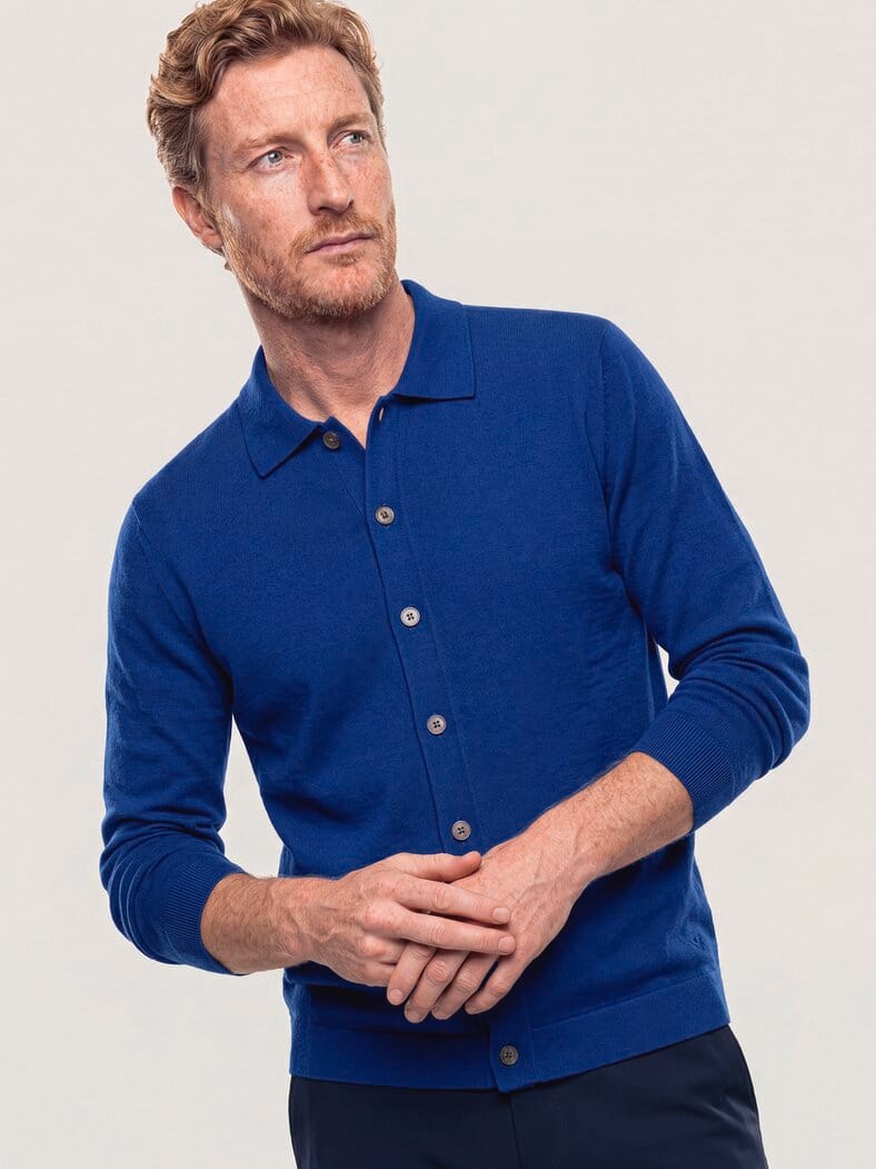 Strickpolo aus Merinowolle Königsblau