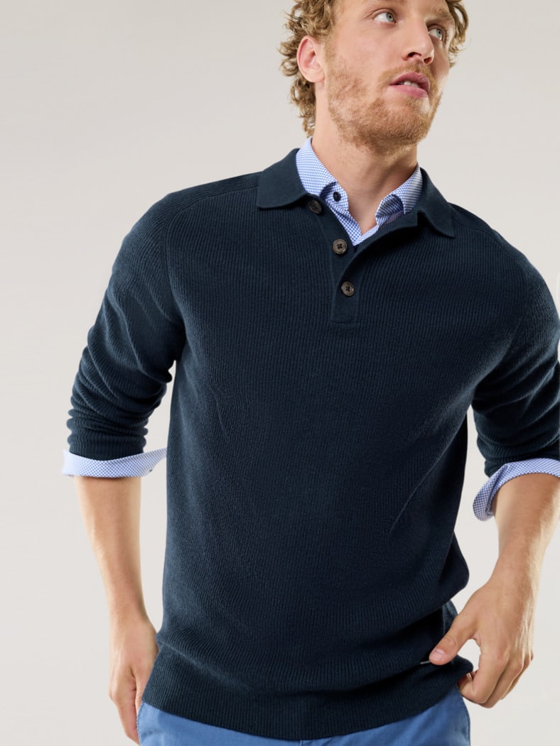 Patentstrick-Polopullover Marine