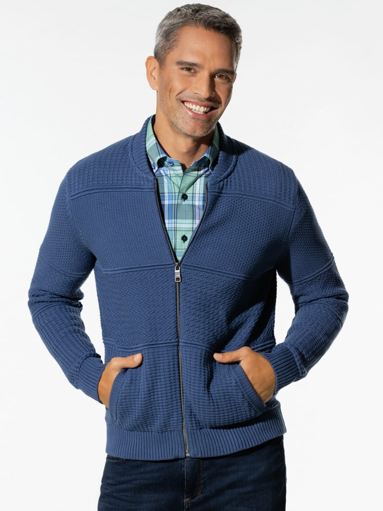 Zip-Jacke Strukturmix Mittelblau