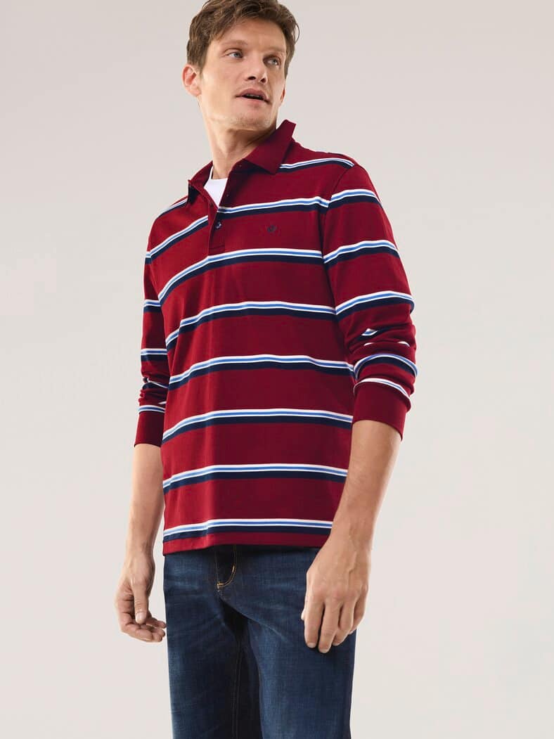 Streifen Polo Rot/Marine