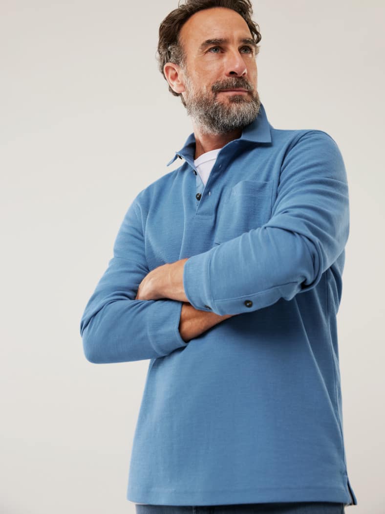 Flammgarn-Polo Bicolor Azurblau