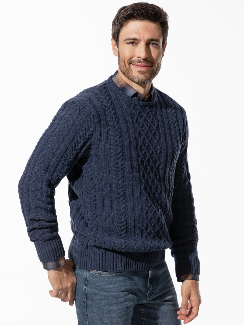 Aran-Pullover Jeansblau