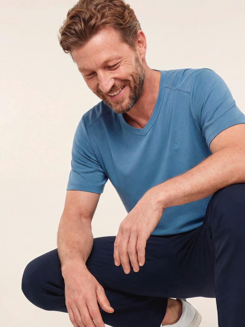 Zu schade für drunter-Shirt V-Neck Rauchblau