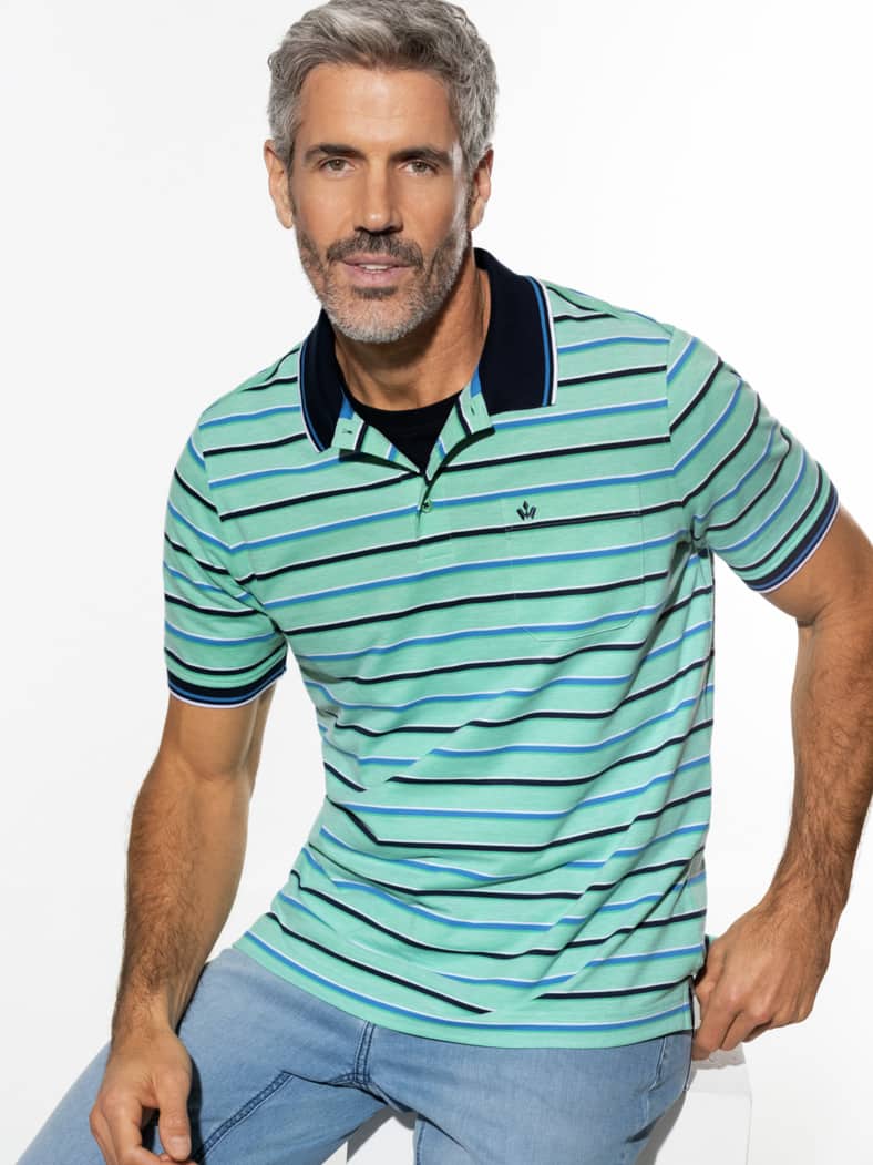 Klimapolo Frischekick Streifen Blaugrün