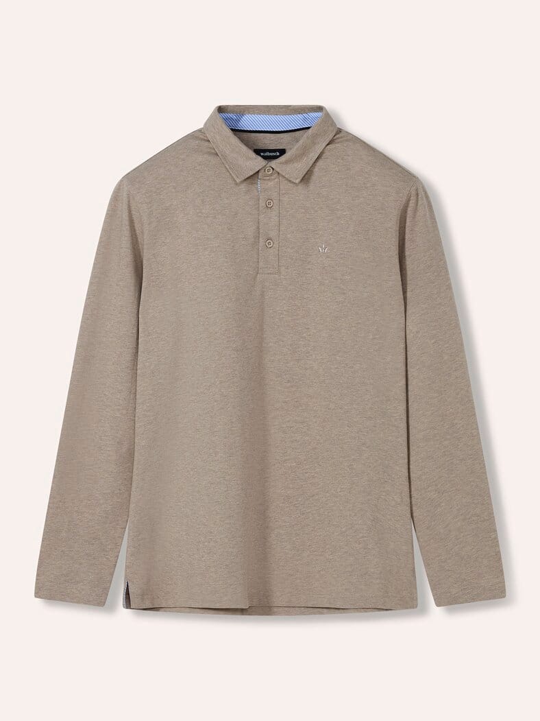 Langarmpolo aus Baumwollmix Sand