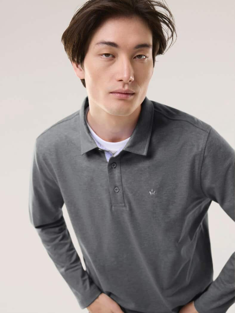 Langarmpolo aus Baumwollmix Grau