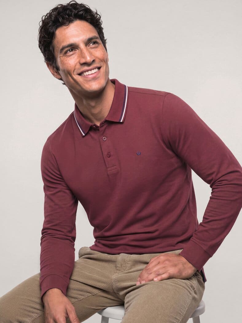 Wärmendes Polo aus Baumwollmix Bordeaux